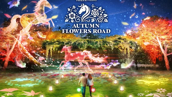 【京都競馬場】京都の紅葉の名所に、夜空を駆ける光の馬がプロジェクションマッピングで出現